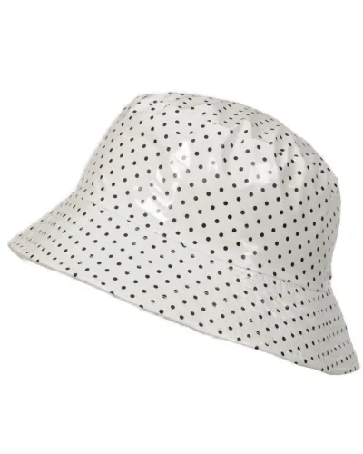 Weißer Vinyl-Regenhut mit Punkten – Verkauf von wasserdichten Hüten – Toutacoo.