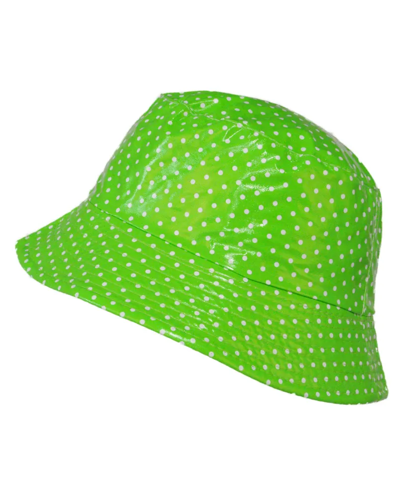 Green vinyl rain hat with polka dots - Waterproof hat sale - Toutacoo.