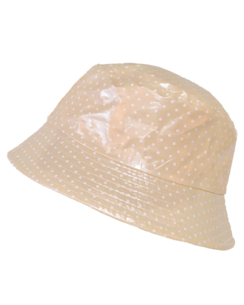 Beige vinyl rain hat with polka dots - Waterproof hats for sale - Toutacoo.