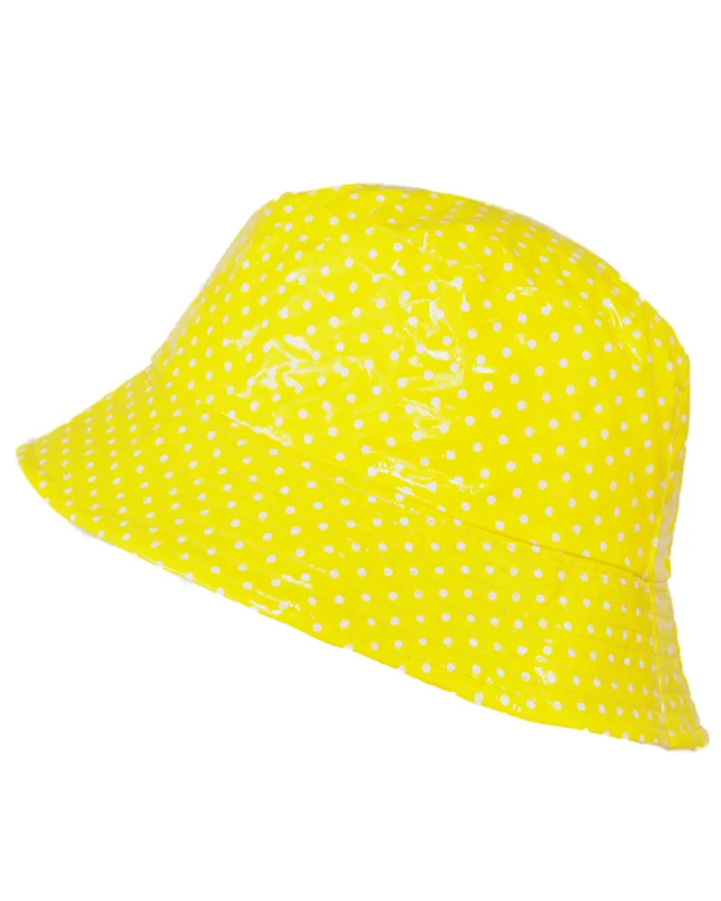 Yellow vinyl rain hat with polka dots - Waterproof hat sale - Toutacoo.