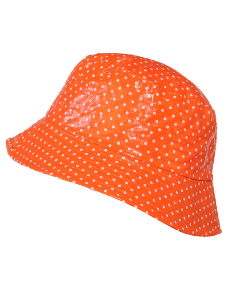 Cappello antipioggia in vinile arancione a pois - Vendita cappelli impermeabili - Toutacoo.