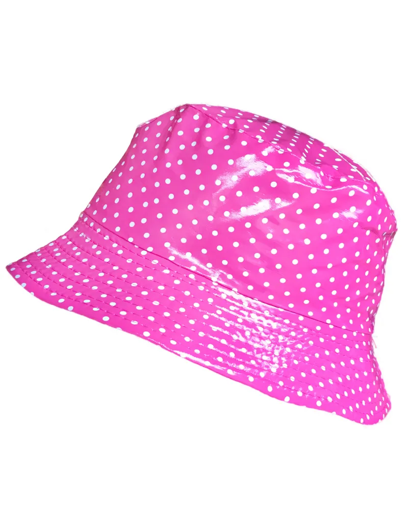 Cappello antipioggia in vinile rosa fucsia a pois - Vendita cappelli impermeabili - Toutacoo.