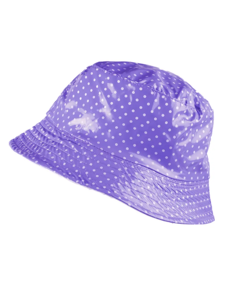 Purple vinyl rain hat with polka dots - Waterproof hat sale - Toutacoo.