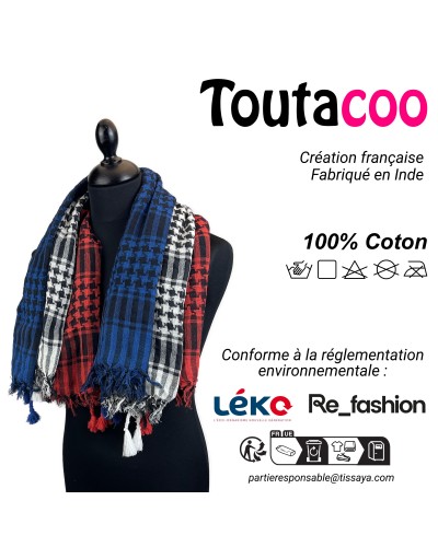 Keffieh noir / bleu en coton, foulard palestinien, Toutacoo.
